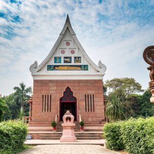 The Wat Thai Sarnath Temple of Lord Budhha with the Ashoka pillar at Sarnath, Varanasi,India.